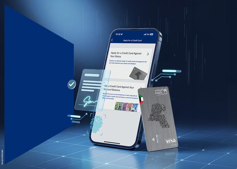 Apply for your NBK KWT Visa Infinite Credit Card through NBK Mobile Banking App and enjoy a special issuance fee waiver offer for a limited time.