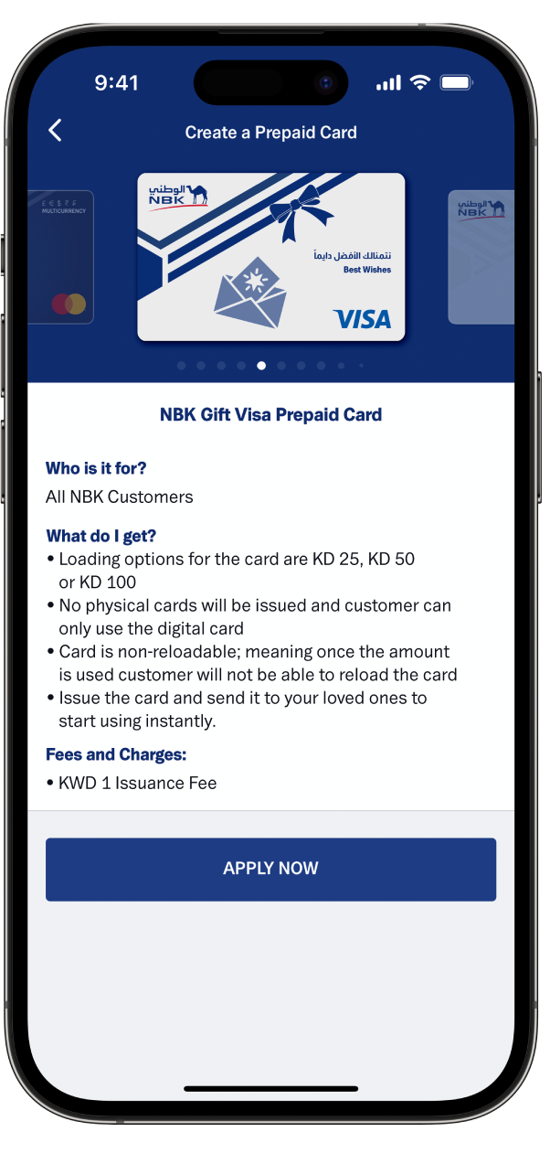Apply for NBK Gift Prepaid Card